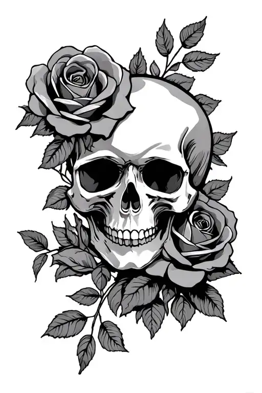 Skull And Roses Intertwined