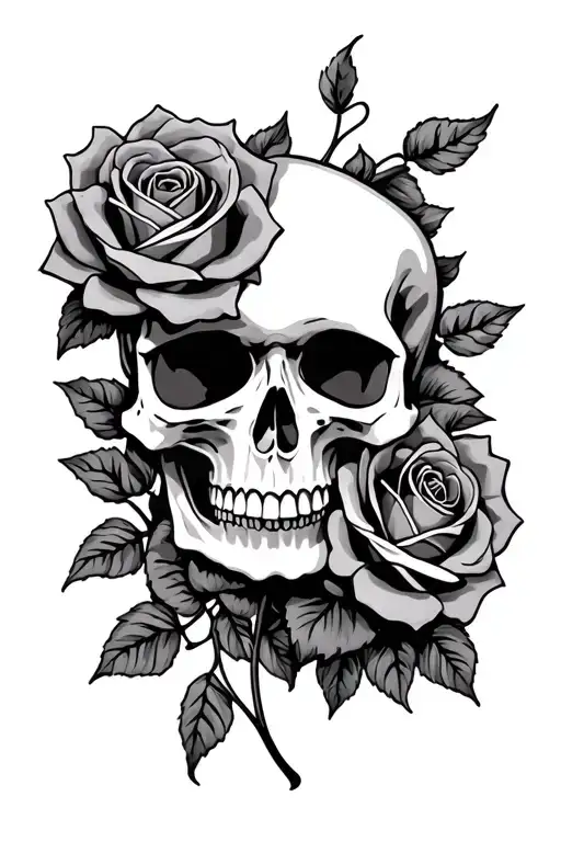 Skull And Roses Intertwined