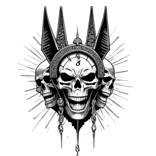 Anubis God With Skulls And Clock