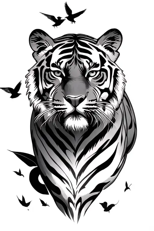 Tiger Surrounded With Swallow Flying