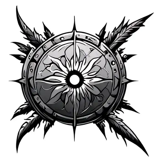 Tribal Land Mine On Left Shoulder Tattoo Design