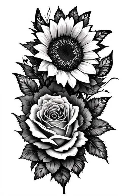 Sunflowers And Roses Butterfly