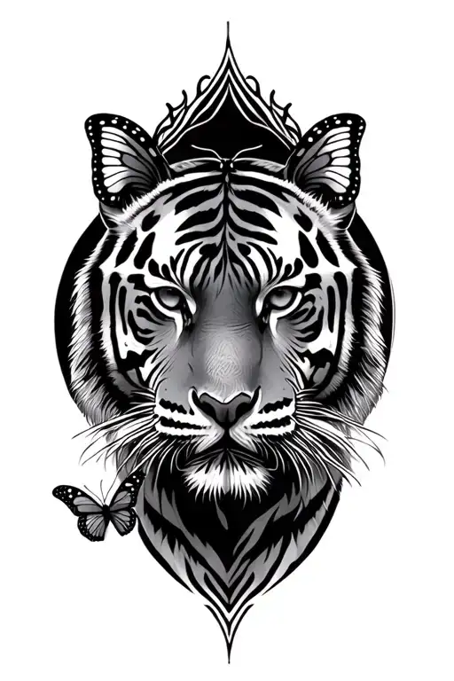 Tiger Surrounded With Butterfly