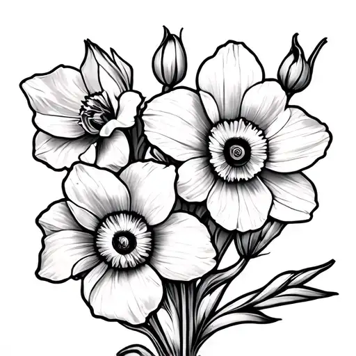 Daffodil And Poppy Flower Intertwined