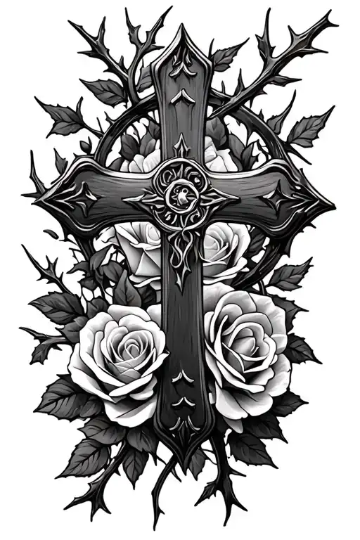Cross And Roses And Thorns