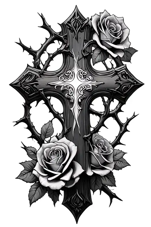 Cross And Roses And Thorns