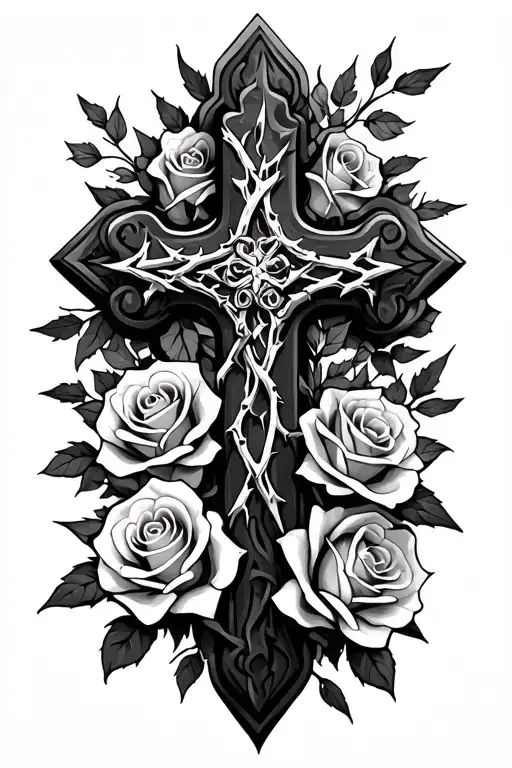 Cross And Roses And Thorns
