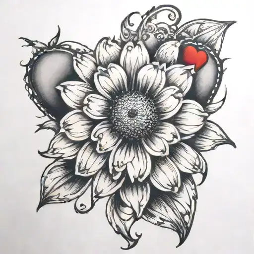 Daisy And Red Heart