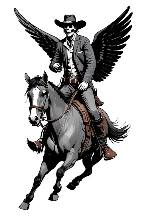 Dead Western Cowboy Riding A Horse With Wings Spread