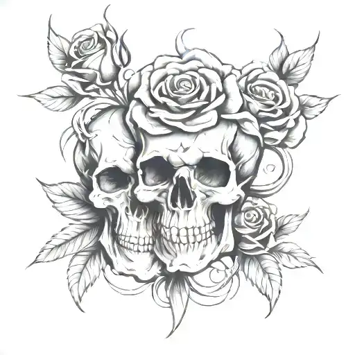 Skull And Rose Intertwined Symbolizing Your Love