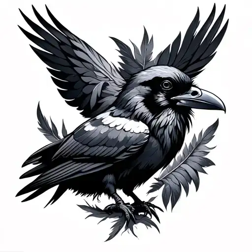 Masculine Raven With Feathers