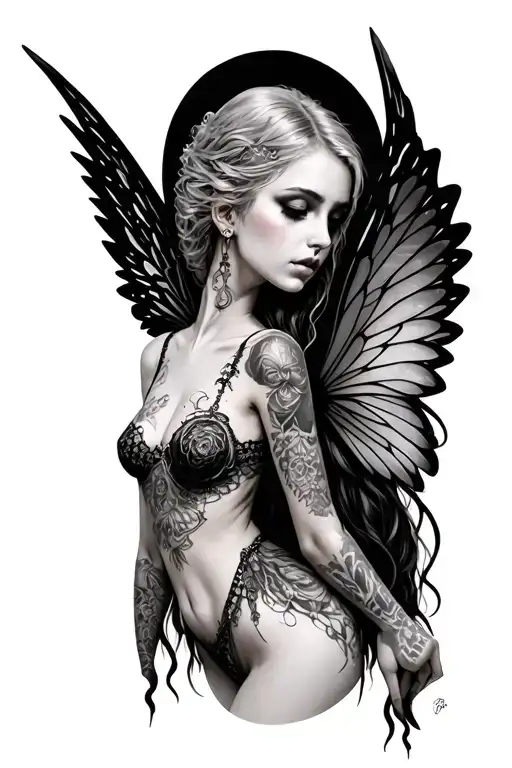 Gothic Fairy With Wings Hiding Her Body