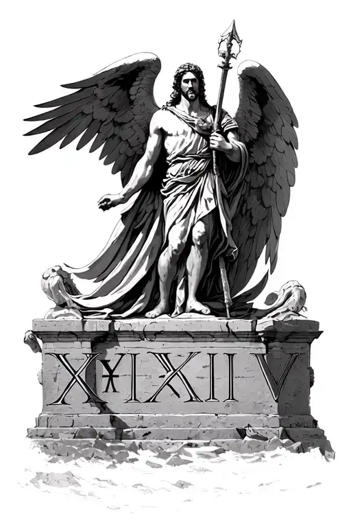St Micheal The Archangel As A Warrior Standing On Stone Roman Numerals Xxiv