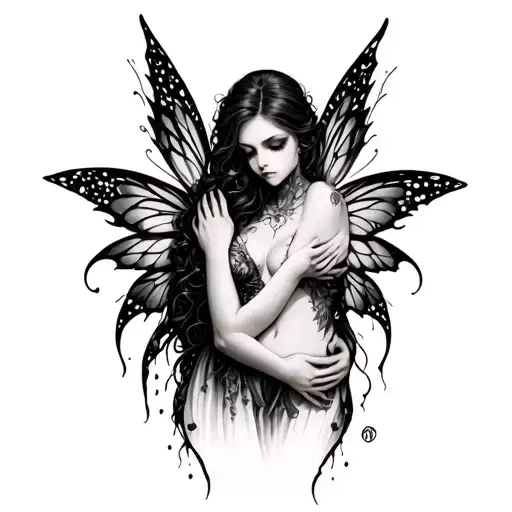 Gothic Fairy With Wings Hugging Her Body
