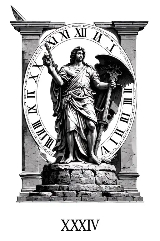 St Micheal As A Warrior Standing On Stone Roman Numerals Xxiv