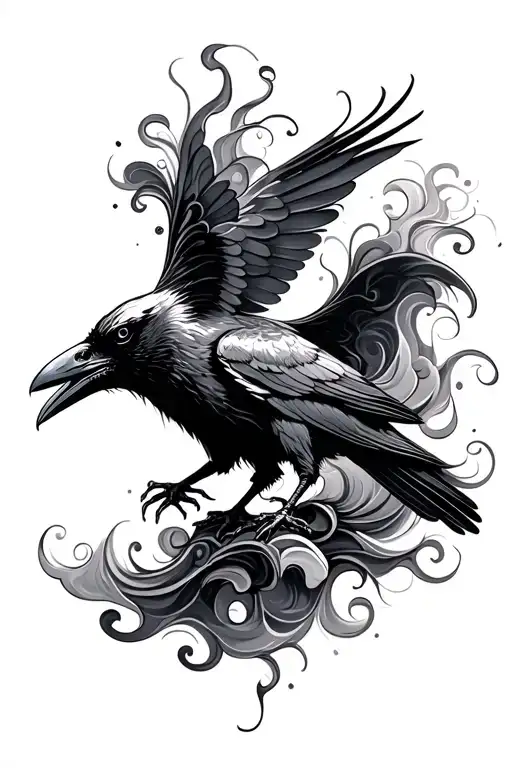 Half Sleeve Raven Waves Smoke Forming The Shape