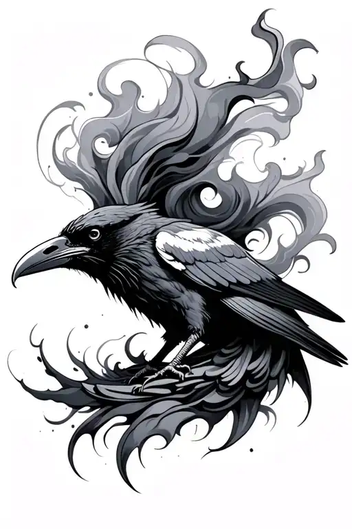 Half Sleeve Raven Waves Smoke Forming The Shape