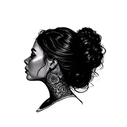 Black-and-white Line Drawing Of A Calm Female Face In Profilel