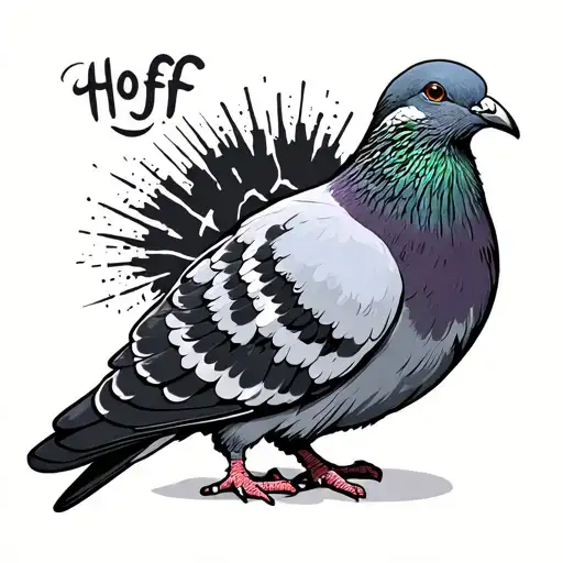 A Pigeon With The Word Hoff After It