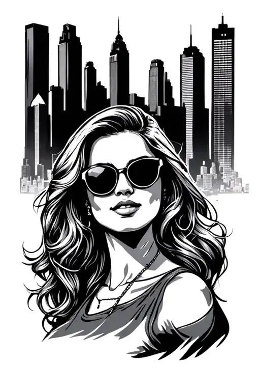 Chicago Skyline Woman With Aviators