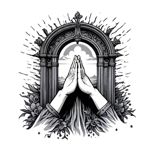 Open Hands Praying To Heaven Gates