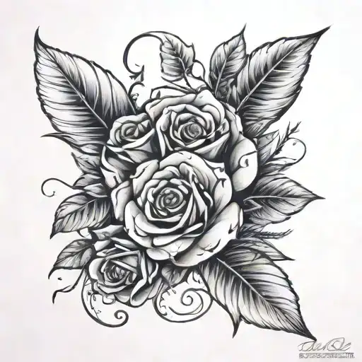 Chest Tattoo With Leaves And Roses Wrapped