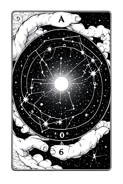 Strength Tarot Card Design Featuring Orion Constellation Surrounded By Orion Illustration