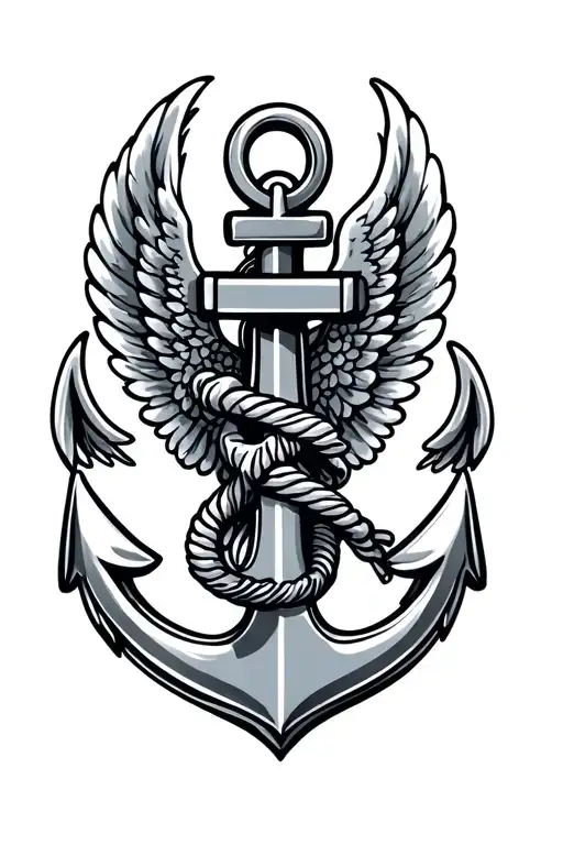 Angel Wings Cradling An Navy Anchor