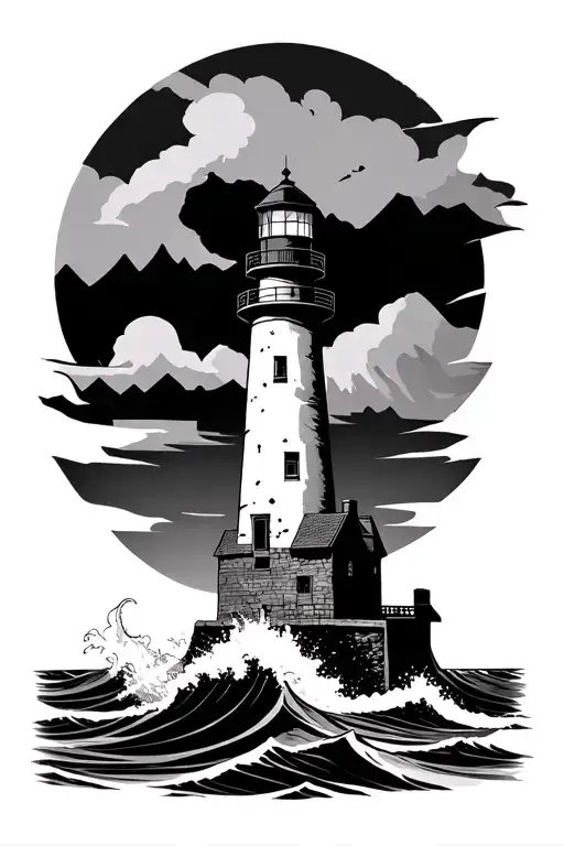 Stormy Seas Hitting Lighthouse With Mountains In The Background