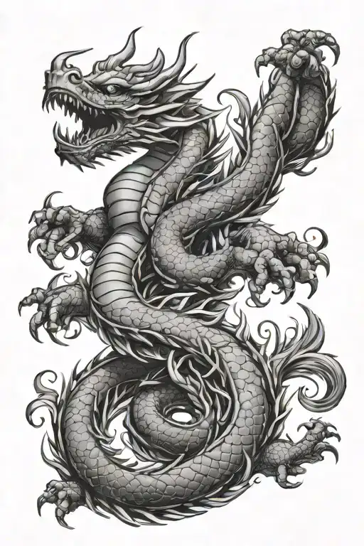 Jiu Jitsu Dragon Dark Japanese Style Back Tattoo Design