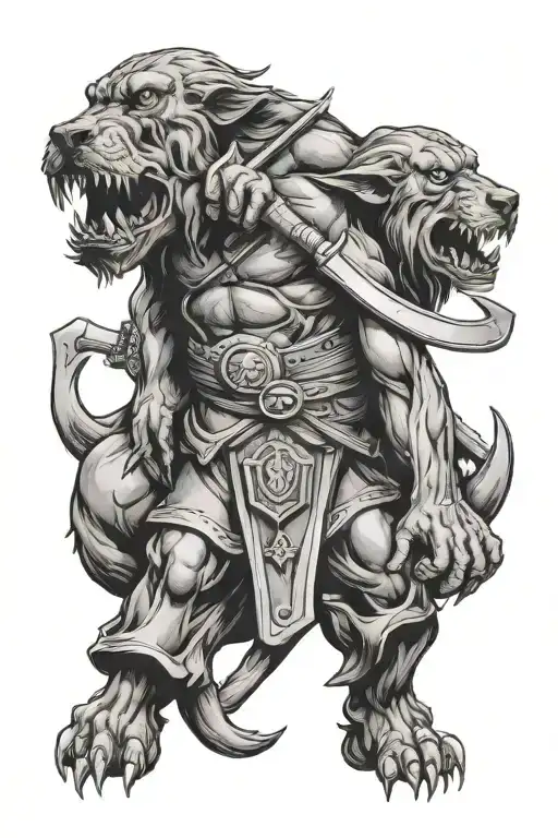 Cerberus Wielding An Axe