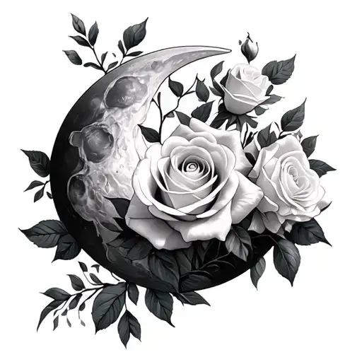 Half Moon With A Bouquet Of White Roses And Rose Intertwined