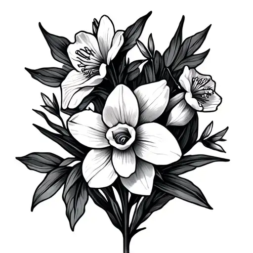 Larkspur And Narcisuss Flowers Intertwined