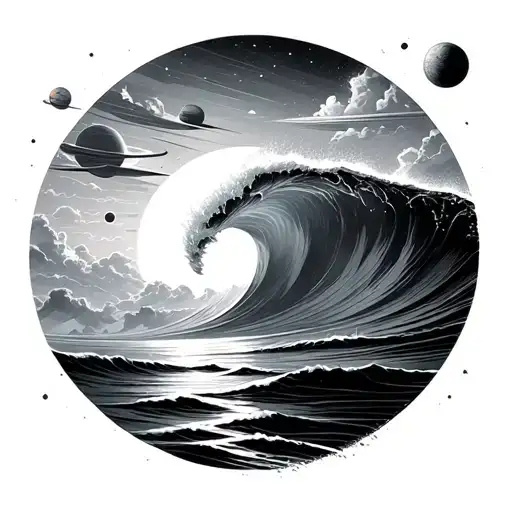 Big Wave Sunset With Planets In The Background