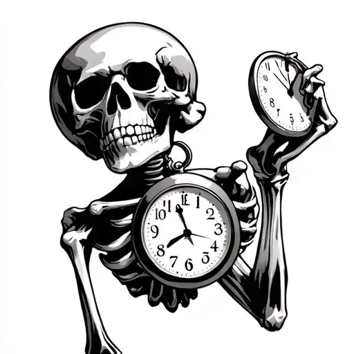 Skeleton Holding Time Clock