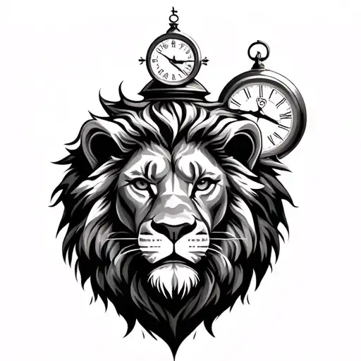 Lion Head With Clock On Top And Compass Below