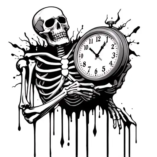 Skeleton Holding Time Clock Melting