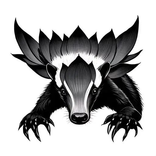 Honey Badger Tattoo With Black Lotus Flower