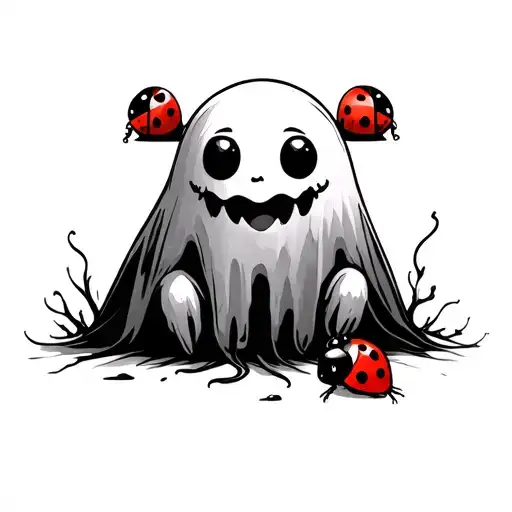 Cute Ghost And Ladybug Sitting On Top