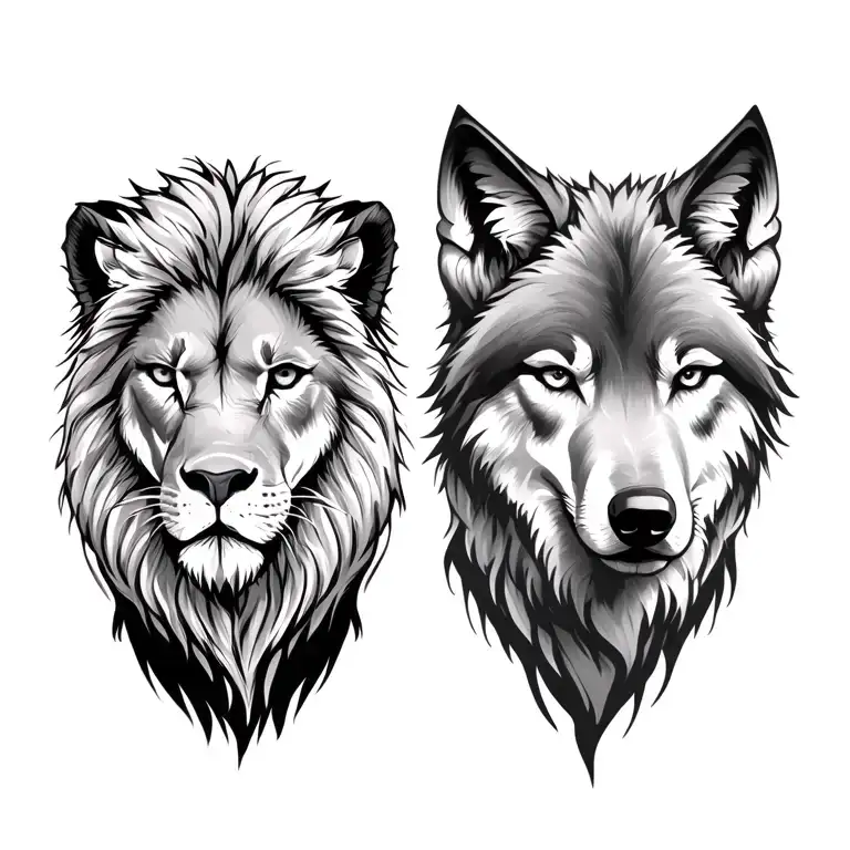 Lion And Wolf Left And Right Pec
