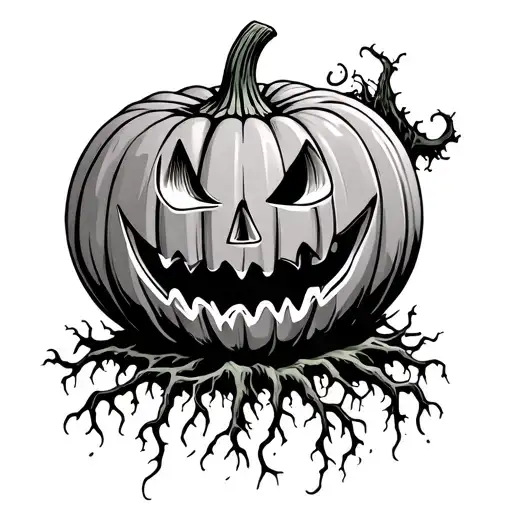 Scary Pumpkin Smiling With Roots Growing