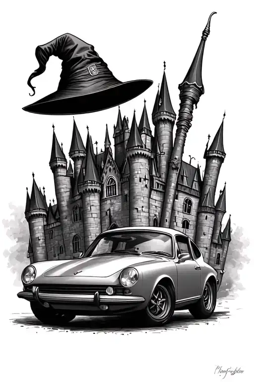 Harry Potter Castle And Sorting Hat And Wand And Car