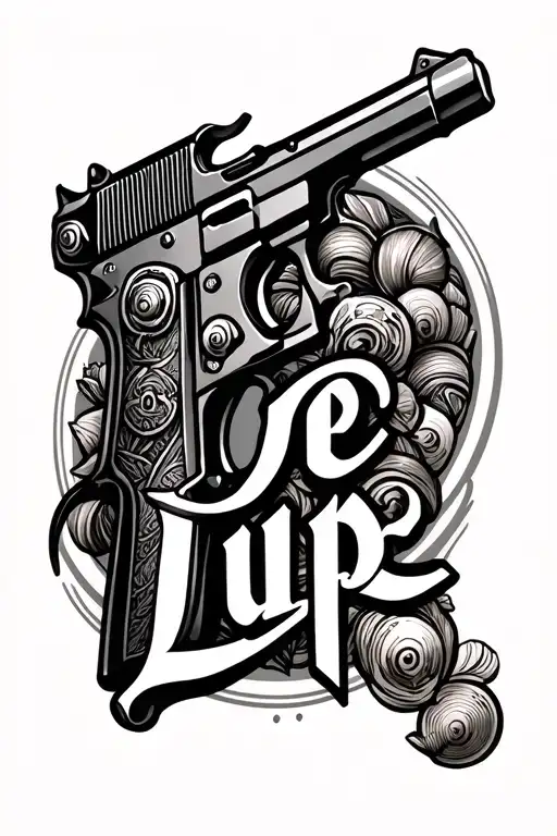 Lupe Name In Cursive With Gun And Shells