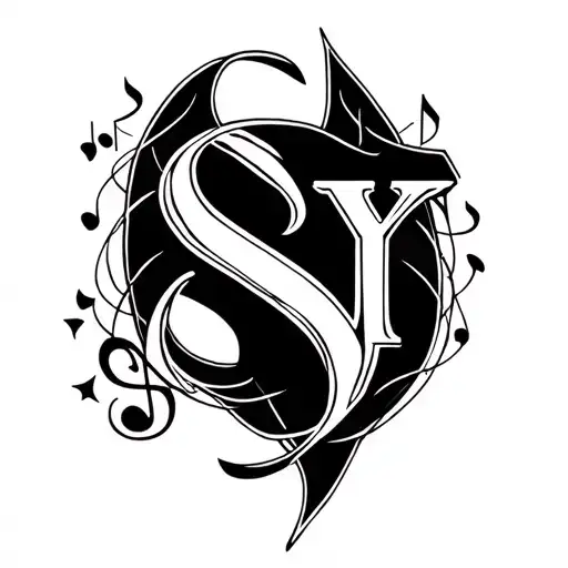 S And Y Letter Tattoo In Music Style Tattoo Design