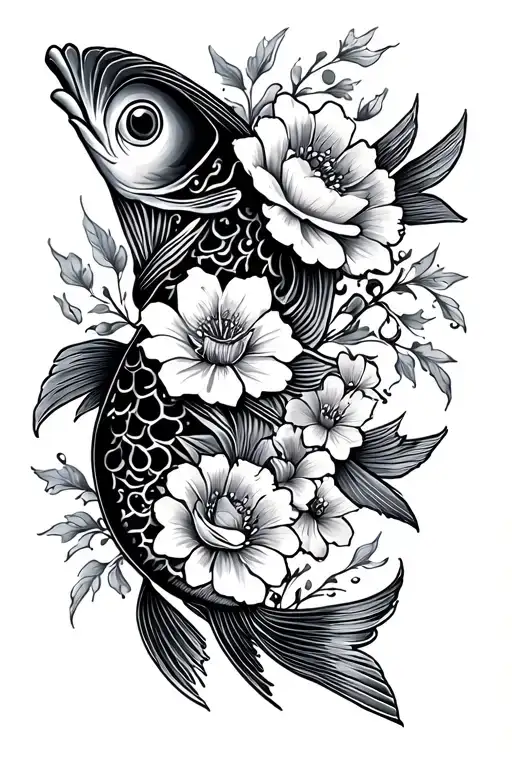 Fish And Western Flowers Intertwined