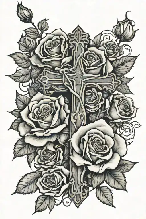 Cross And Roses Wrapped