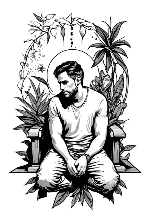 Introvert Tattoo Design Men Sitting