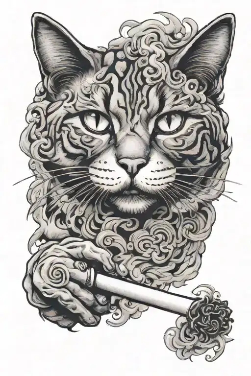 Cat Smoking A Joint Surrounded By Smoke