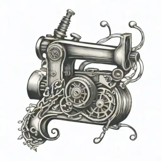 Design A Black And Grey Tattoo Of A Tattoo Machine Intertwined With Musical Notes And Instruments