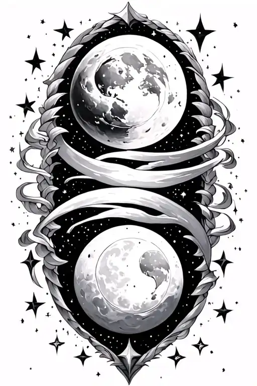 Cassiopeia Constellation With Sun And Moon Surrounded By Stars